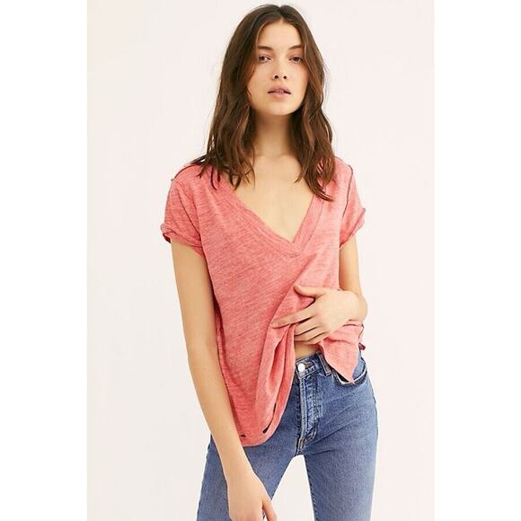 XS We The Free Red Sundance Slouchy T-Shirt Distressed Free People - Picture 1 of 8